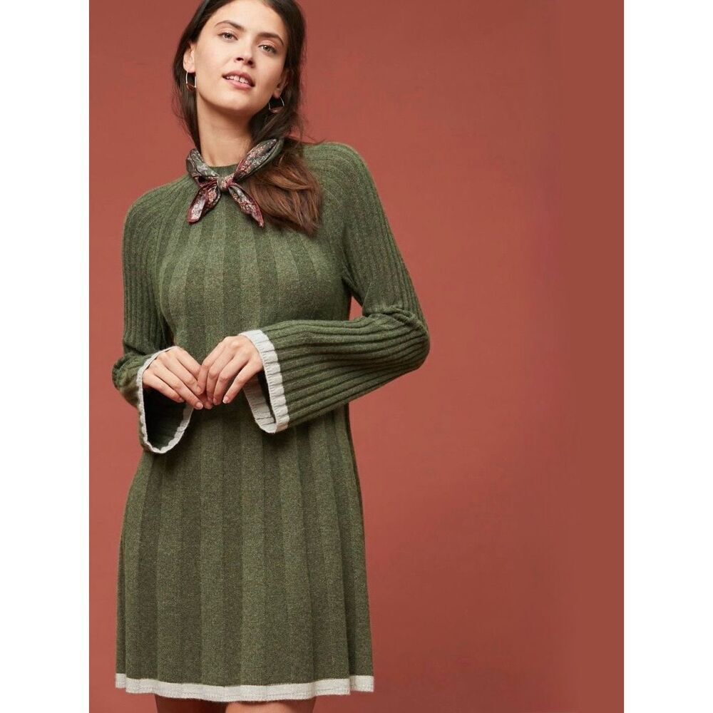 Anthropologie Womens Petite Small Arseneau Bell Sleeve Sweater Dress